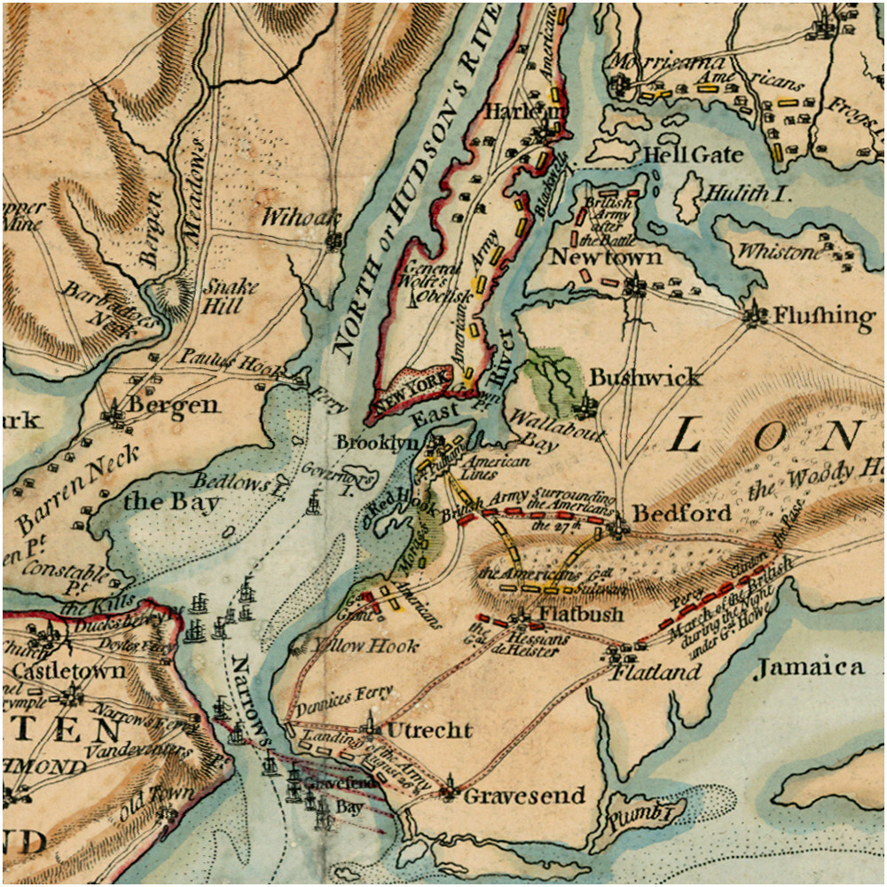1776 Battle of Long Island Map Detail